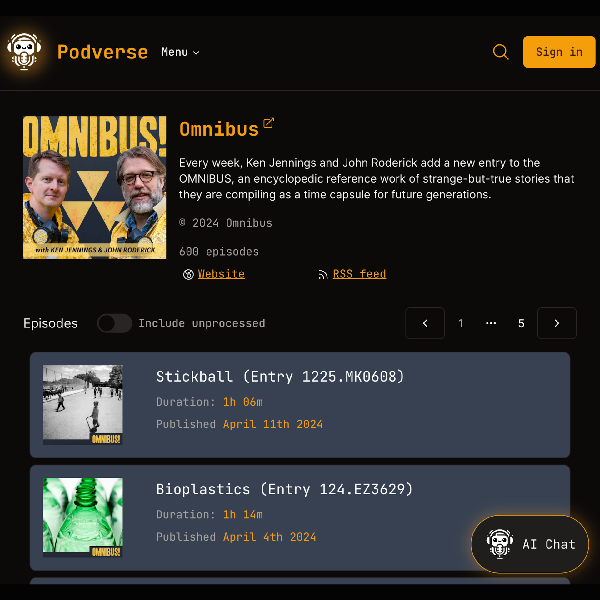 Podcast details page